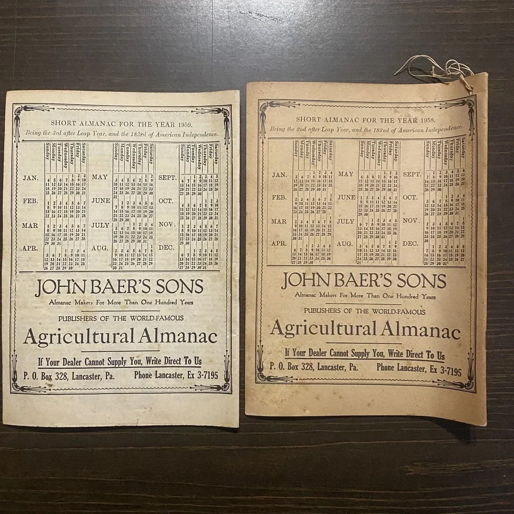 10 Antique Agricultural‎ Almanacs farm 1950-1959 John Baer's Sons Lancaster